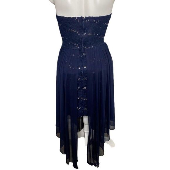 City Triangle Blue Strapless Sweetheart Neck Sequin‎ High Low Dress Sz 3 - Picture 5 of 11